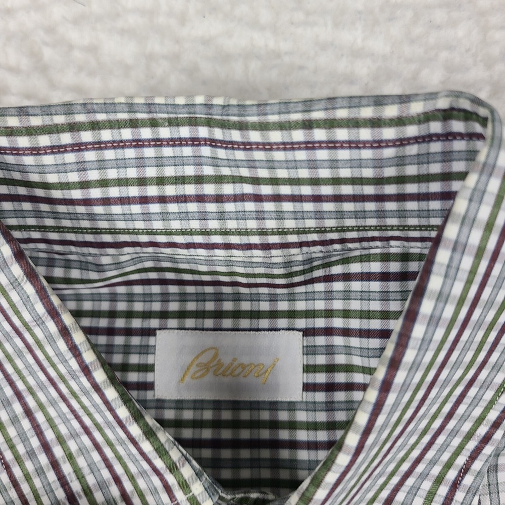 Brioni Dress‎ Shirt Mens Medium Multi Color Plaid Check 100% Cotton Button Up - Picture 6 of 13